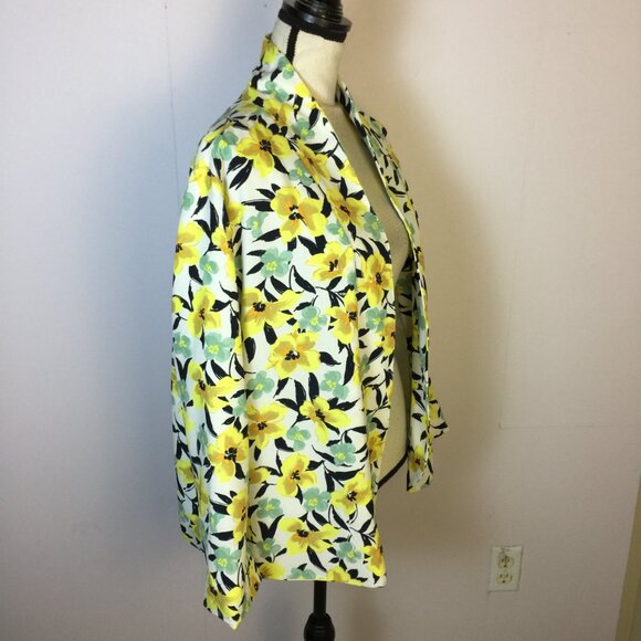 Like new! Notations Blazer Jacket XL Yellow Floral Long Sleeve Open Front Lined - Picture 3 of 15